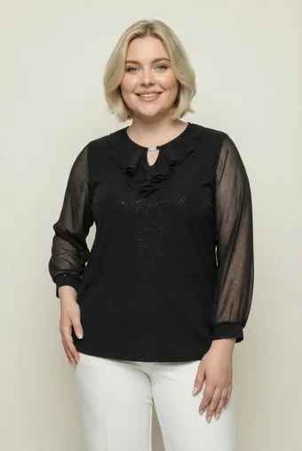 Черна брокатена блуза